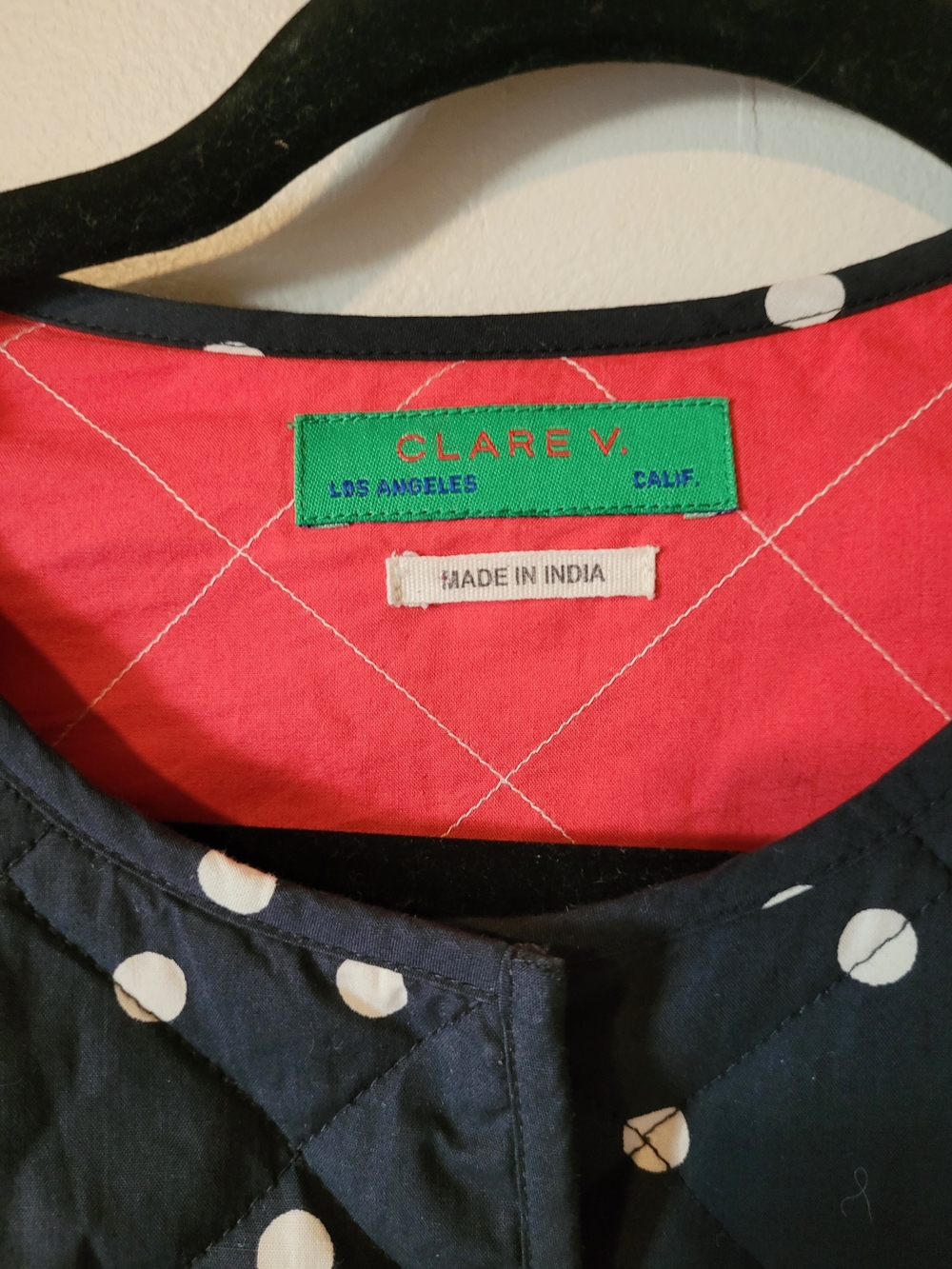 Clare V Navy and White Polka Dot Quilted Puff Sleeve Jacket - Picture 2 of 10
